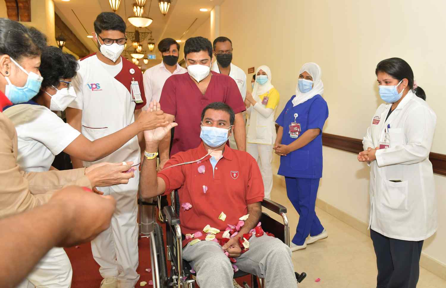Frontline heroes-Arunkumar-welcoming-auditorium-recovery-Burjeel Hospital, Abu Dhabi
