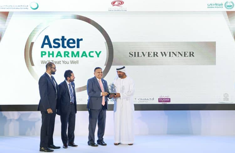 NS Balasubramanian, CEO of Aster Pharmacy, receiving the UAE Innovation Award