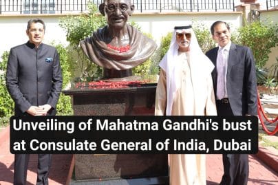Bust of Mahatma Gandhi unveiled by HH Sheikh Nahyan bin Mubarak Al Nahyan, at the Consulate General of India, Dubai
