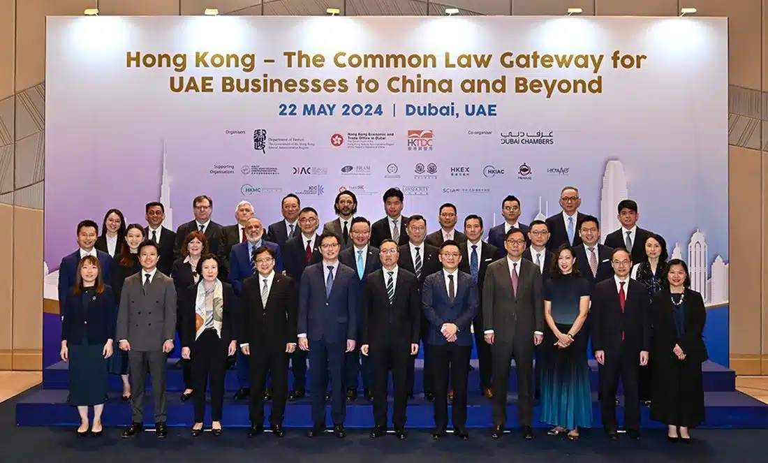 Mr. Paul Lam Ting-kwok, Secretary for Justice of the Hong Kong and his 30-member delegation in Dubai for the 'Hong Kong - The Common Law Gateway for UAE Businesses to China and Beyond' forum