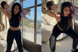 Priyanka Chopra squats with Malti on her shoulders, shares BTS video