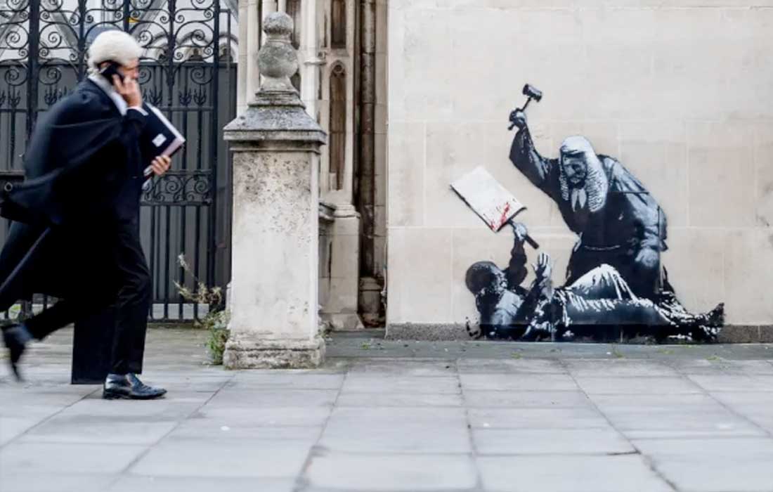 Banksy's latest mural outside UK court sparks debate online