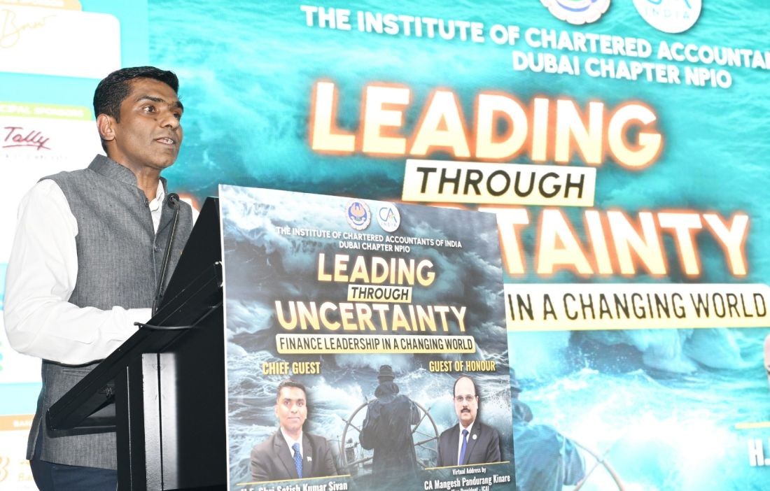 HE Satish Kumar Sivan, Indian Consul General, Dubai and Northern Emirates, delivers a speech at the ICAI event