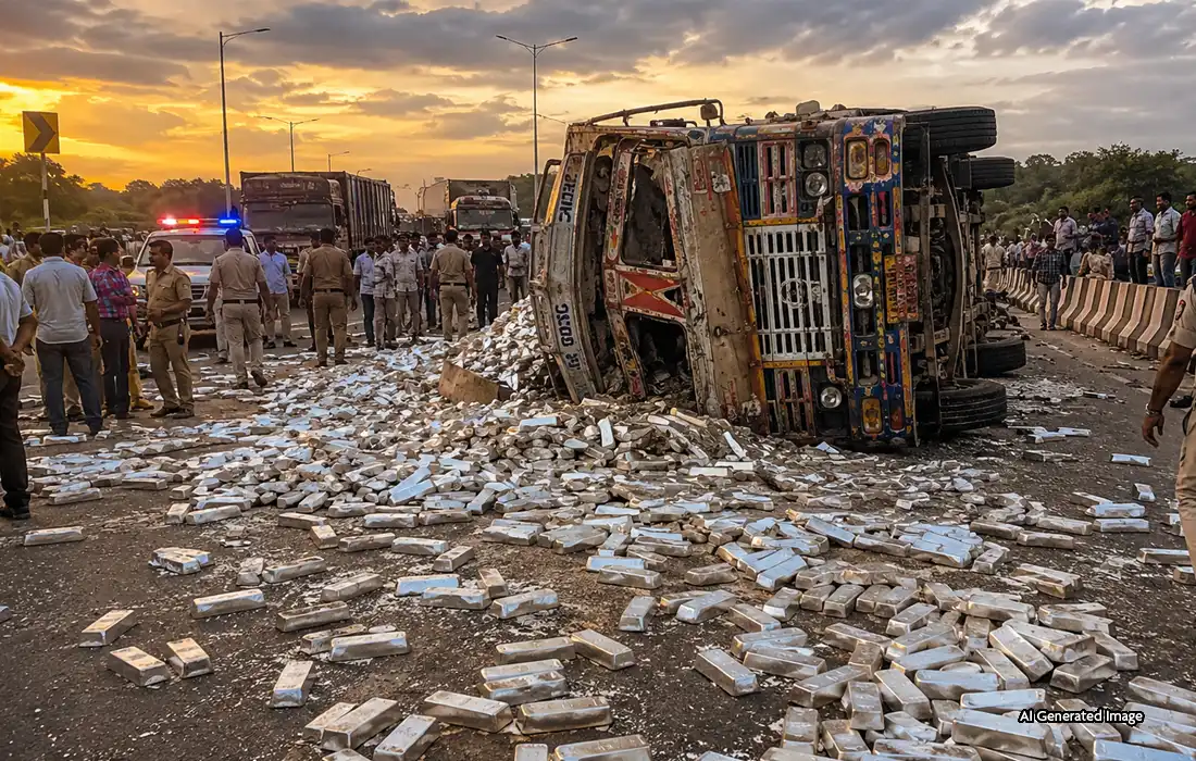 India truck transporting silver bars worth millions overturns on highway