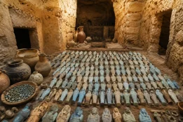 What was found in Egypt’s Nile Delta tomb with 560 funerary figurines?