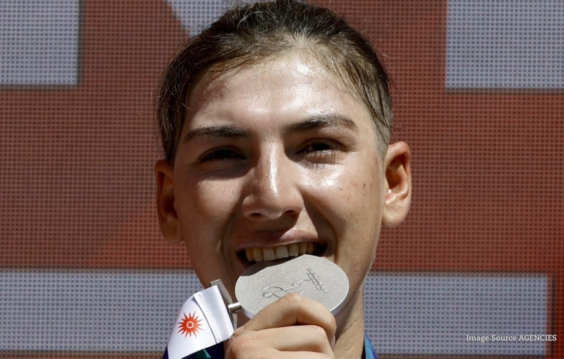 Afghan cyclist Fariba Hashimi after winning Asian Games silver in the women's road race.