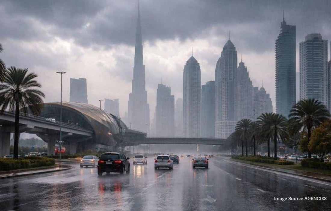 Dubai skyline under cloudy skies as UAE autumn weather brings cooler conditions and increasing rain chances.