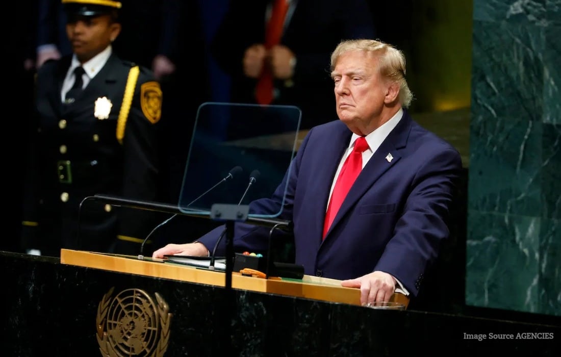US President Donald Trump speaking at the United Nations General Assembly in New York.