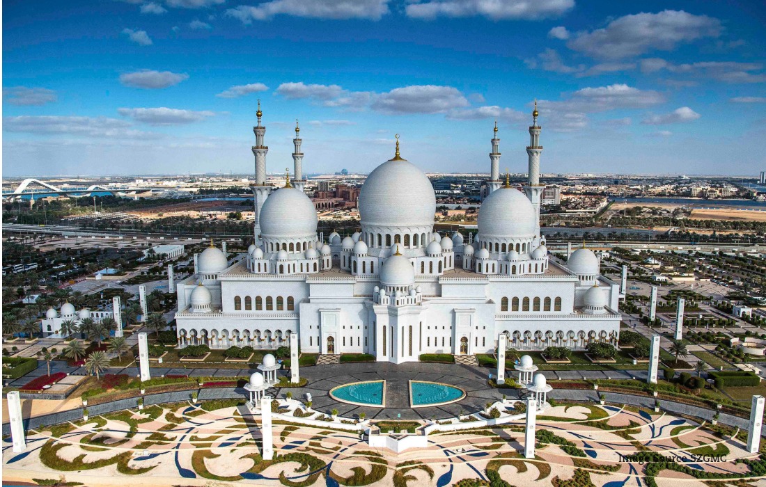 Sheikh Zayed Grand Mosque in Abu Dhabi, where new entry fees now apply to sightseeing visitors.