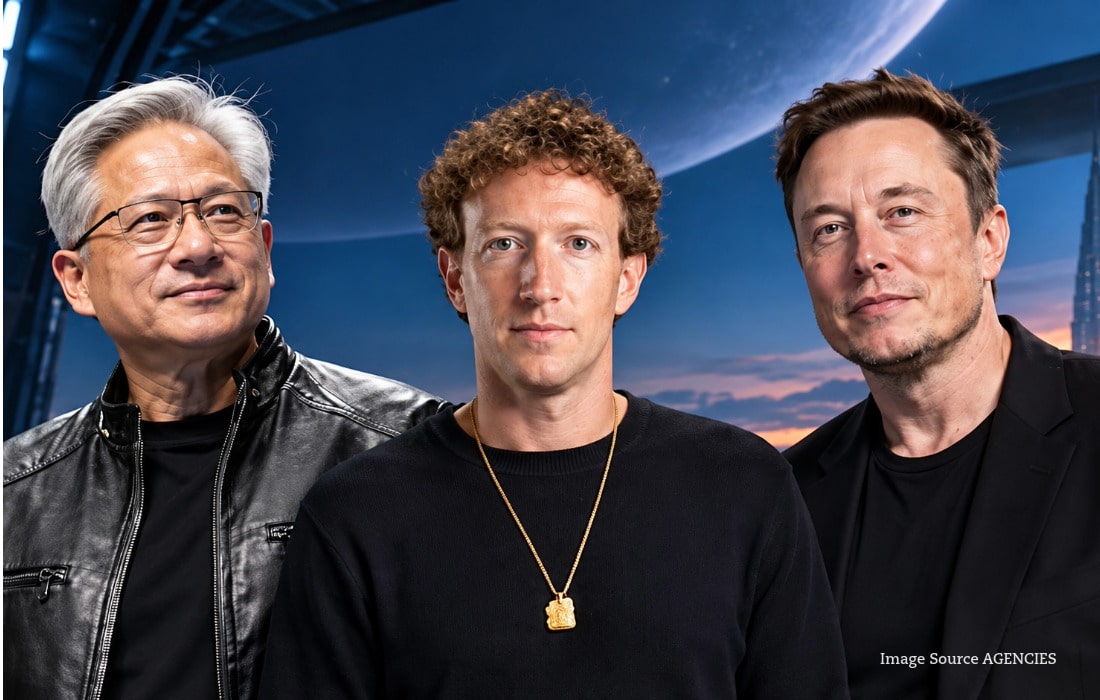Mark Zuckerberg, Elon Musk and Jensen Huang, who reportedly opposed a proposed industry-funded US AI regulatory body.