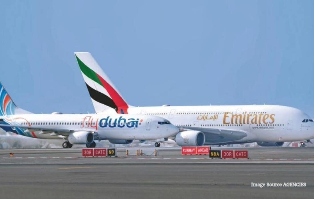 Departures board at a UAE airport as Iranian airline flights are suspended.