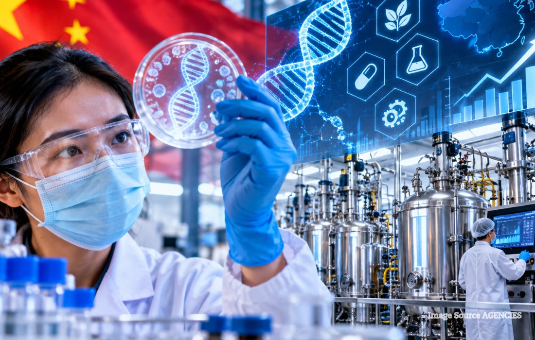 Modern biotechnology laboratory representing China’s expanding biomanufacturing industry.