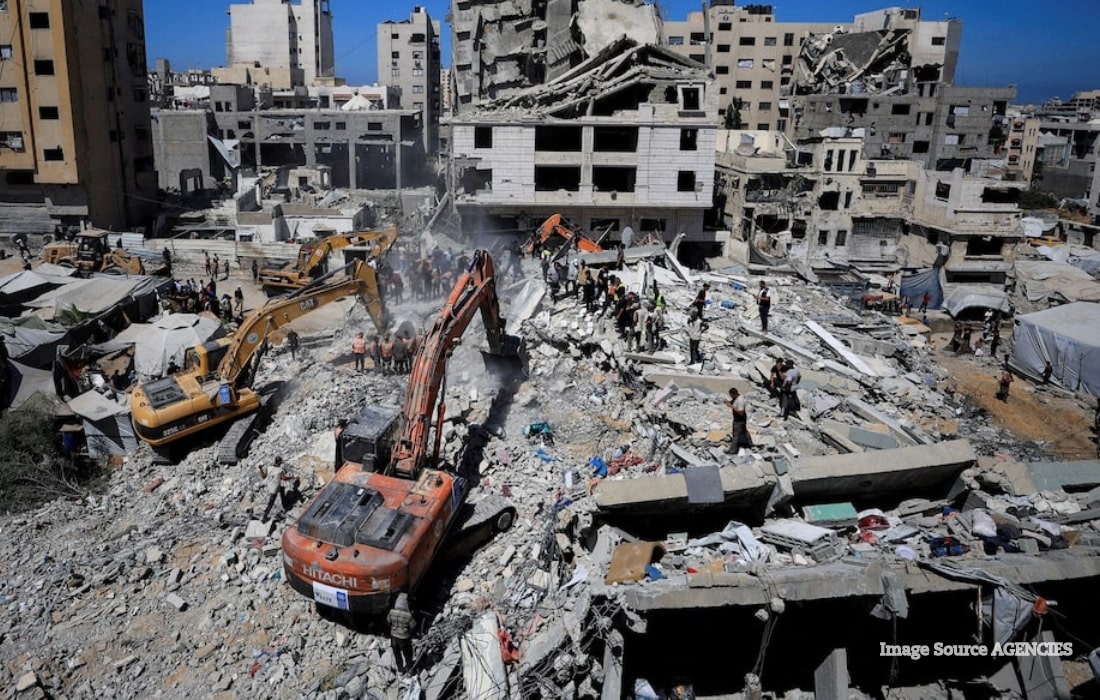 Damaged buildings in Gaza as UNCTAD estimates reconstruction needs at $71.5 billion.