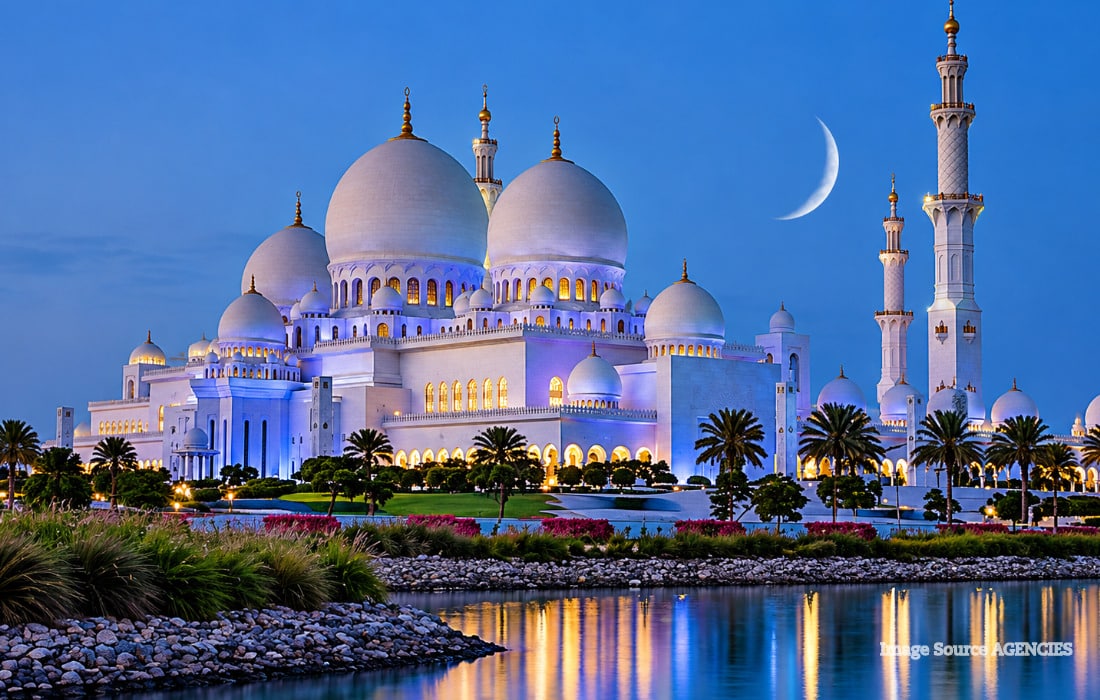 UAE mosque at dusk ahead of expected Ramadan 2027 start on February 8.