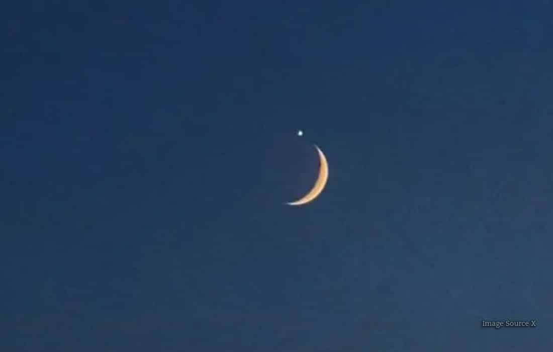 Crescent Moon passing close to bright Venus during the September 14, 2026 lunar occultation visible from Assam.