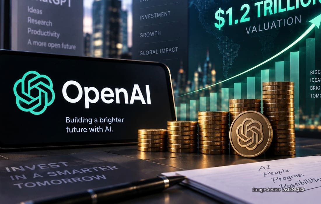 OpenAI and ChatGPT branding representing reported talks over a potential $1.2 trillion valuation.