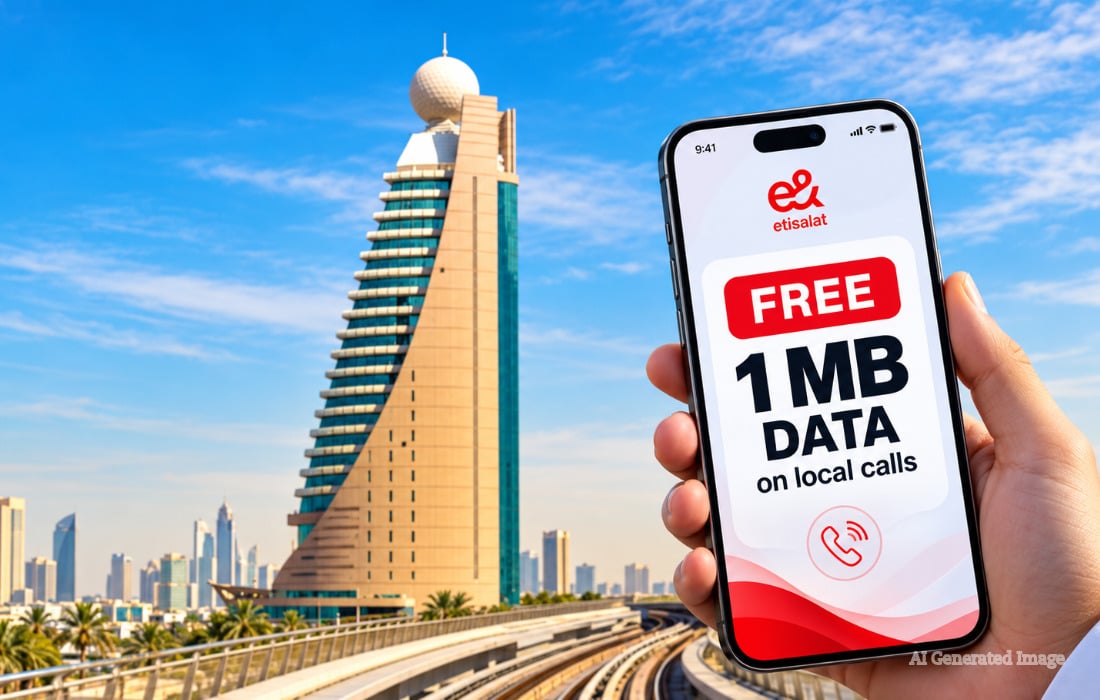 Etisalat UAE mobile promotion offering free data based on the duration of eligible local calls.