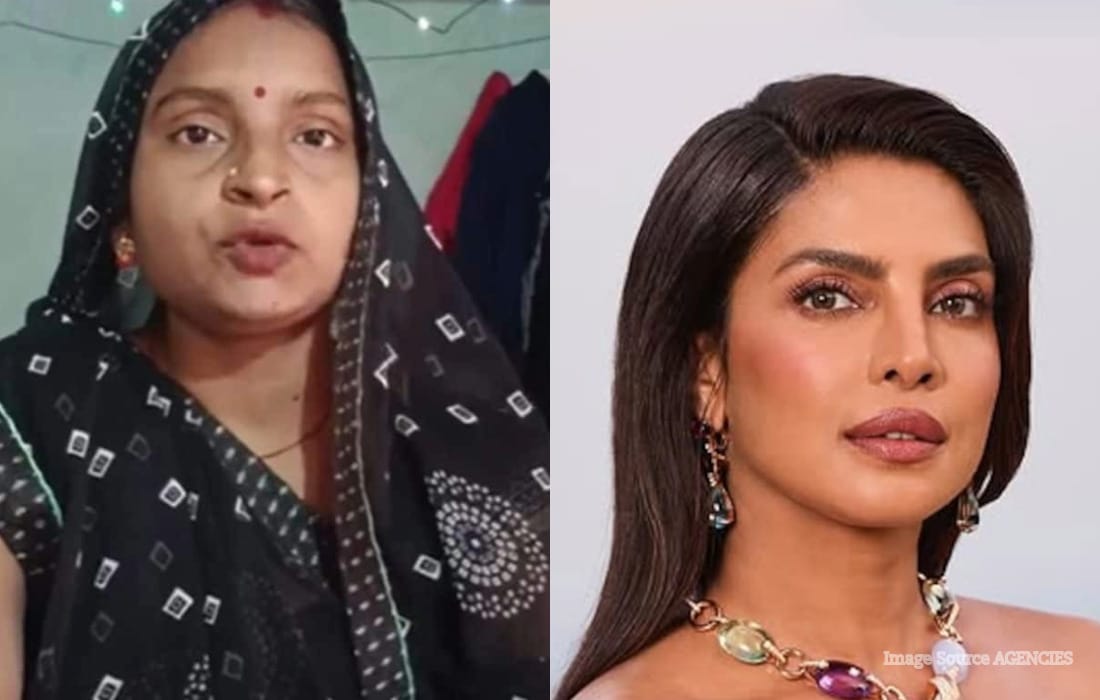 Yashoda Lodhi, known as Dehati Madam, pictured beside Priyanka Chopra in a side-by-side image.