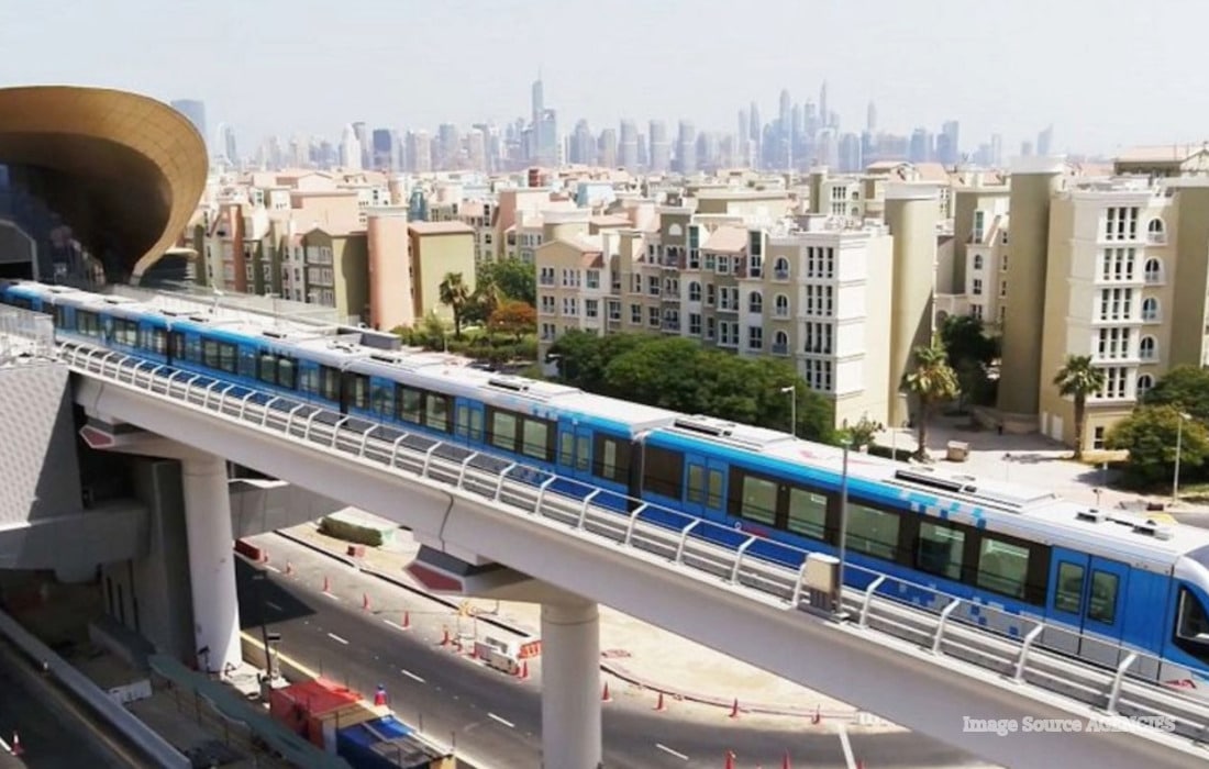 New Etihad Rail pedestrian bridge connecting Dubai Al Yalayis Station with Jumeirah Golf Estates Metro Station