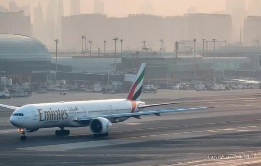 Aircraft at Dubai International Airport as morning fog reduces visibility during seasonal weather changes