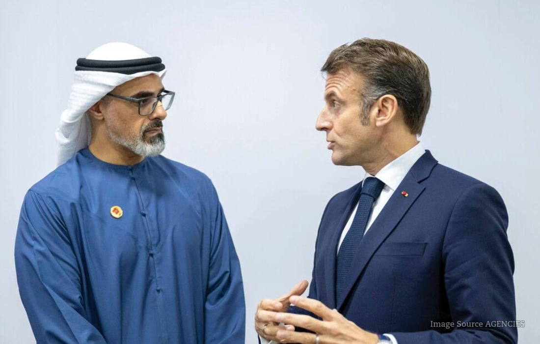 Abu Dhabi Crown Prince Sheikh Khaled and French President Emmanuel Macron at the UAE-France Business Dialogue in Abu Dhabi