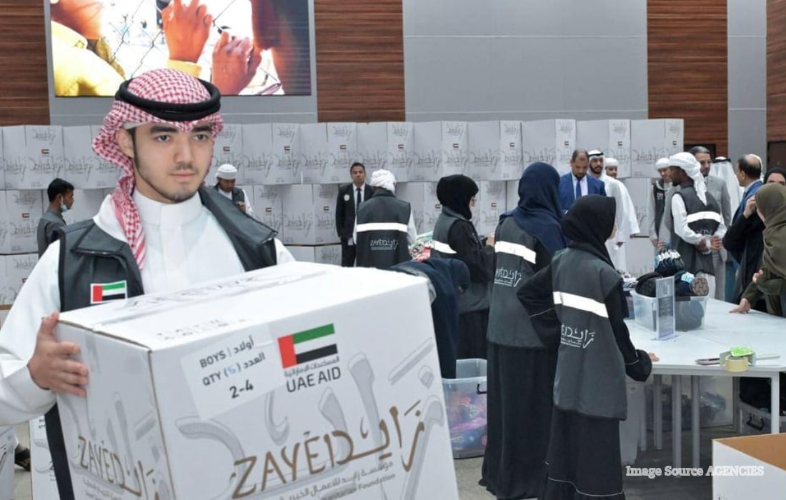 UAE volunteers pack winter clothing and heating supplies for Gaza as part of Operation Chivalrous Knight 3