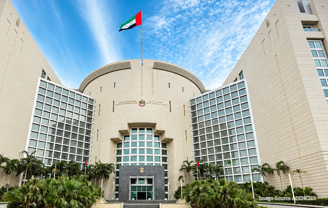 UAE Ministry of Foreign Affairs headquarters in Abu Dhabi as the country urges diplomatic solutions to Middle East tensions