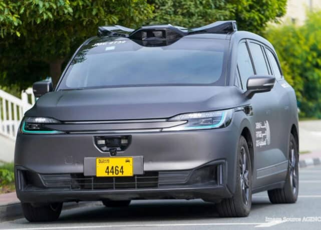 Dubai RTA autonomous self-driving taxi on the road as the emirate plans to expand its driverless vehicle fleet by 2030