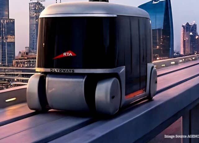 Glydways autonomous electric passenger pod undergoing a driverless transport trial at Bluewaters Island in Dubai