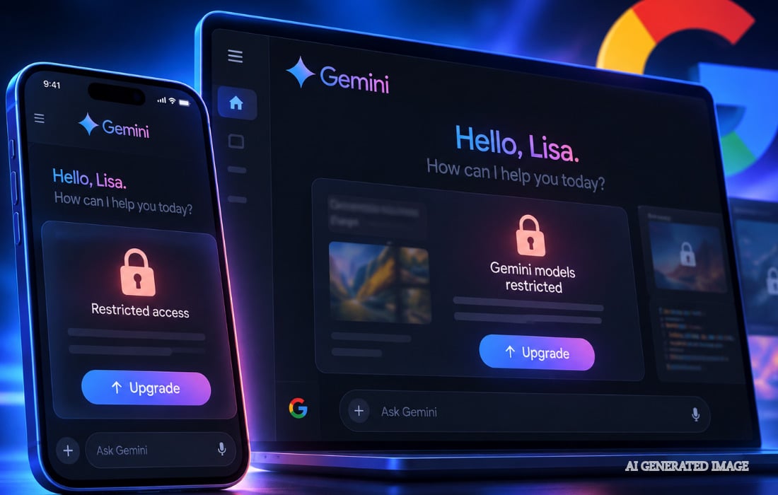 Official Google Gemini promotional visual showing the Gemini interface and AI features.